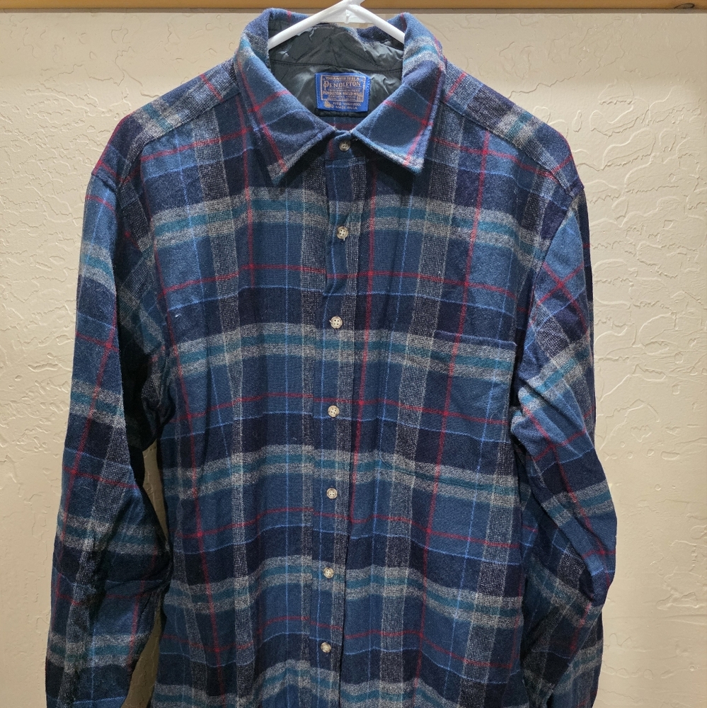 Vintage Pendleton Wool Board Plaid Flannel Shirt Men's XL USA 100% Virgin Wool